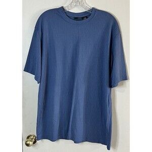 J. Ferrar Shirt Mens L Blue Ribbed Knit Crewneck Short Sleeve Tee Stretchy*flaw*